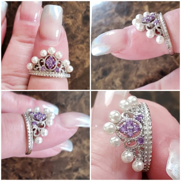 Genuine Amethyst and Fresh Water Pearl Tiara Ring - Picture 3 of 8